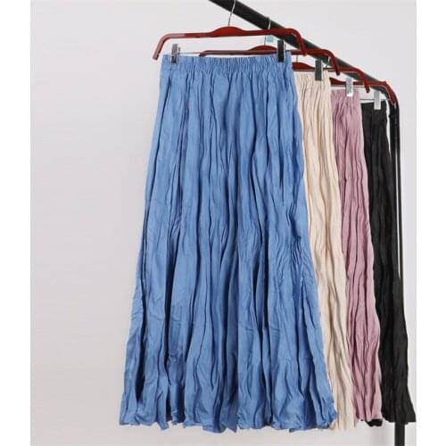2019 Spring Autumn Vintage Women Pleated Skirts Lady High Waist Large Swing Skirt A-line Skirt Midi-long Skirt Bottomings WZ988