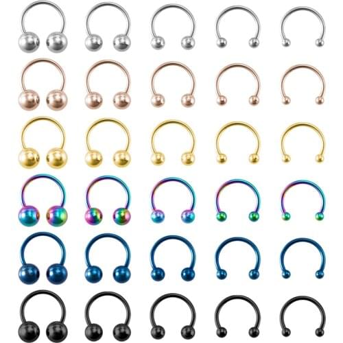 5PCS 2.5-6mm Ball Surgical Steel Horseshoe Nose Septum Rings Cartilage Helix Tragus Earring Hoop Lip Horseshoe Piercing Retainer