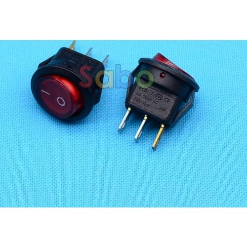 5PCS Red Light ON-OFF SPST Round Rocker Switch 6A/250V AC
