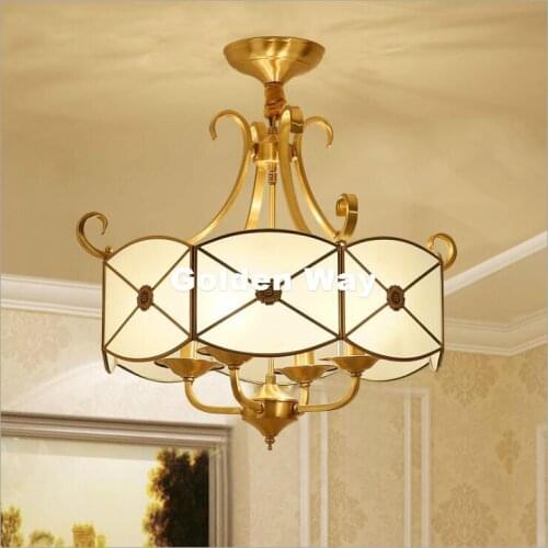 Free Shipping 4L D640mm H540mm LED Brass Pendant Lamp, 4Lights, Vintage 100% Copper Glass AC110V/220V Glass Shade Pendant Light