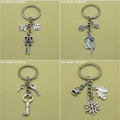 Keychain Keyring Scissors Signs Tags Handmade Parrot Flower Plum Fake Key Skeleton Magic Flake Snow Snowflake Mittens Gloves