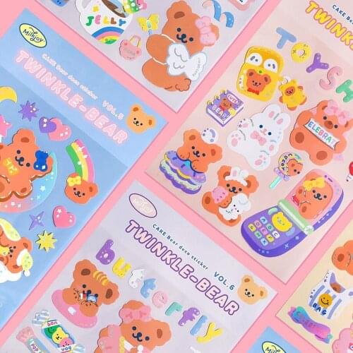 2Pages Cartoon Bear Paper Sticker Korea Kawaii DIY Luggage Label Removable Sticker Home Post Sticker Laptop Bag Cup Accessory