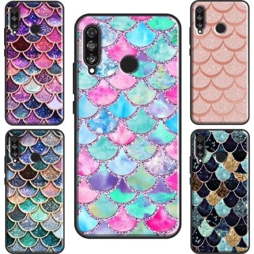 Watercolor Faux Glitter Mermaid Scales Case For Huawei P30 Pro P20 P40 Mate 10 Lite P Smart 2019 Nova 5T Honor 8X 9X 8A 10i 20