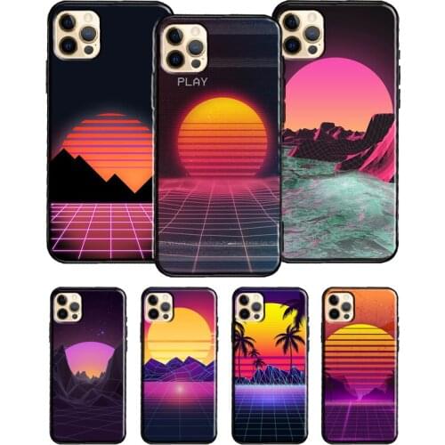 80S Vaporwave Retro Synthwave Sunset For iPhone 12 Pro Max Mini 7 8 Plus Phone Case For iPhone 11 Pro Max XS XR X SE 2020 Cover