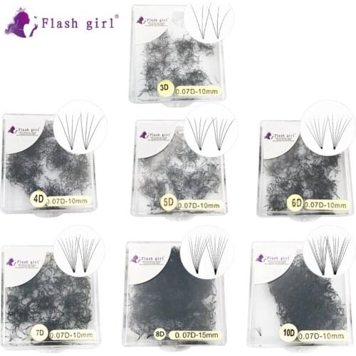 Flash girl Short Stem Premade fans 3-10D 0.7C/D Private Label Russia Volume Lashes Bulk Lashes Pre Made fans Lashes