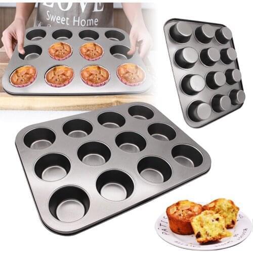 12 Holes Cake Baking Pan Bakeware Muffin Cupcake Cups Mold Diy Non-Stick Baking Dishes Carbon Steel Oven Trays Pastry Tool