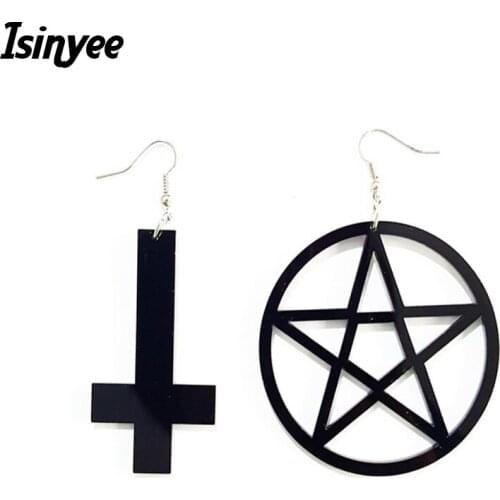ISINYEE Fashion Big Acrylic Star Pentagram Dangle Earrings For Women Punk Hip Hop Asymmetrical Earring Black White Cross Jewelry