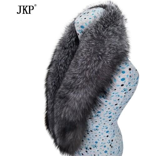 JKP 2020 Real Silver Fox Fur Collar for Women Genuine Winter Warm Coat Accessory Natural Fox Fur Scarf Thicken Shawl and Wraps