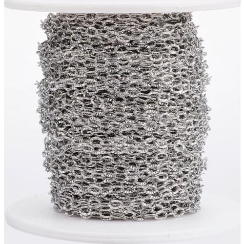 304 Stainless Steel Cable Chains,Boston Link Chains,Textured Cable Chains for jewelry making supplies,with Spool,about 10m/roll
