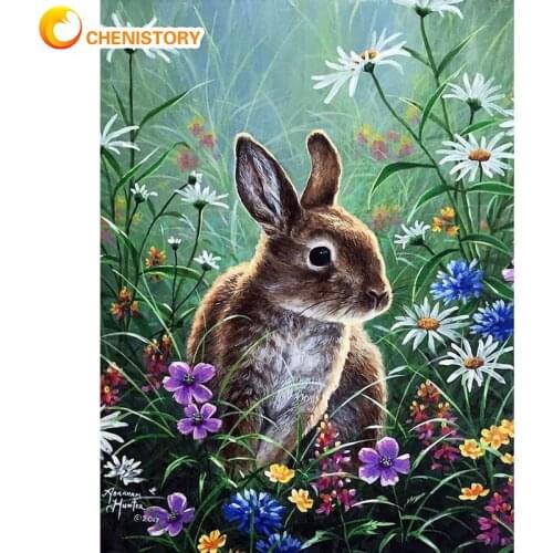 CHENISTORY Full Square Drill Diamond Painting Animal Flower Rabbit 5D DIY Diamond Embroidery Mosaic Home Decoration Gift