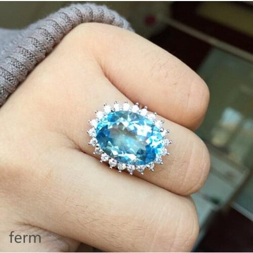 KJJEAXCMY boutique jewelry 925 Silver-inlaid Classic Diana Diamond Natural Swiss Blue Topa Stone Ring 12-carat Pigeon Egg