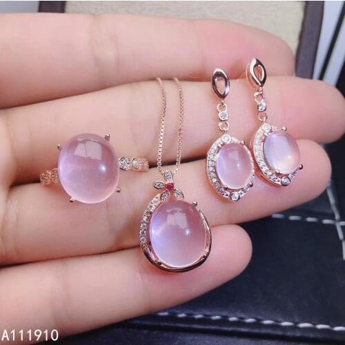 KJJEAXCMY fine jewelry 925 sterling silver inlaid Natural Ross quartz exquisite Earring Necklace Ring Suit Support Detection