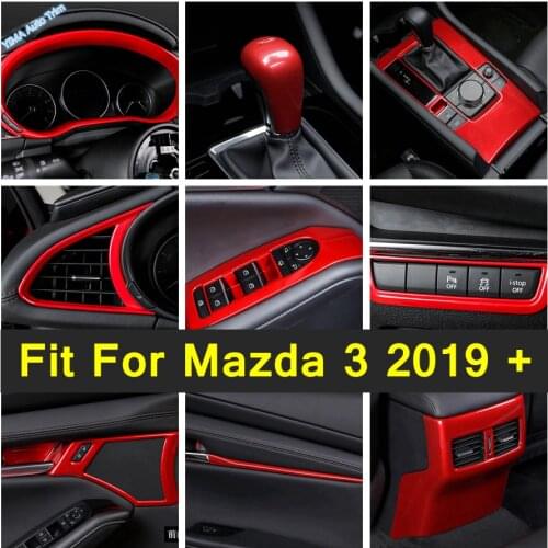 Car Window Lift / Head Lights Switch Button / Rear Air AC Vent Outlet Anti-kick Board Cover Trim Red Fit For Mazda 3 2019 - 2021