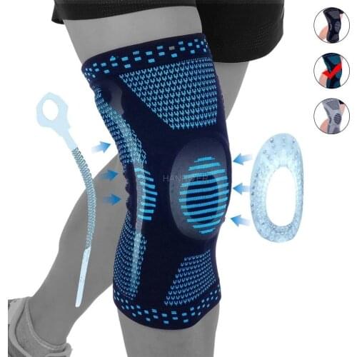 Knee Brace Compression Sleeve,Elastic Knee Wraps with Silicone Gel & Spring Support,Medical Grade Silicone Knee Protector