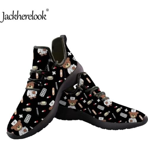Jackherelook Black Mesh Sneakers Knit Womens Nursing Shoes Flats Lovely Bear Brand Designer Ladies Walking Shoes Light Footwear