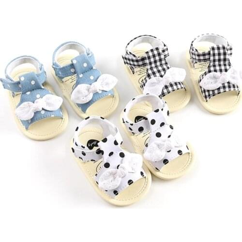 Summer Toddler Baby Girls Bow Plaid Breathable Anti-Slip Soft Soled Sandals