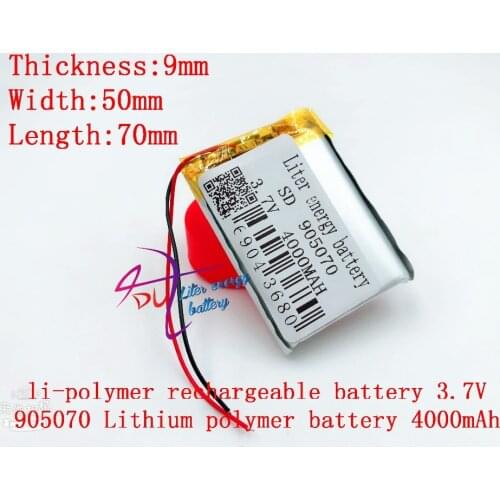 Best battery brand 3.7V,4000mAH 905070 polymer lithium ion / Li-ion battery for model aircraft,GPS,mp3,mp4,cell phone,speaker
