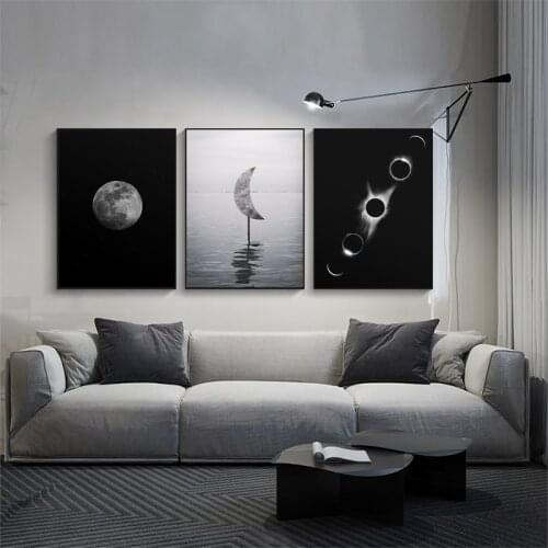 Minimalist Wall Art Print Black and White Moon Phase Poster Canvas Painting Modern Picture for Living Room Bedroom Home Decor