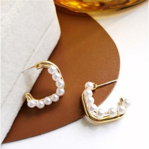 Kshmir fashion temperament Baklow style pearl personality square earrings elegant simple temperament earrings