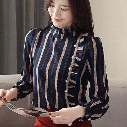 Mulher moda blusas 2019 primavera listrado escritOrio desgaste do trabalho blusa mulheres blusa chiffon camisa de manga longa