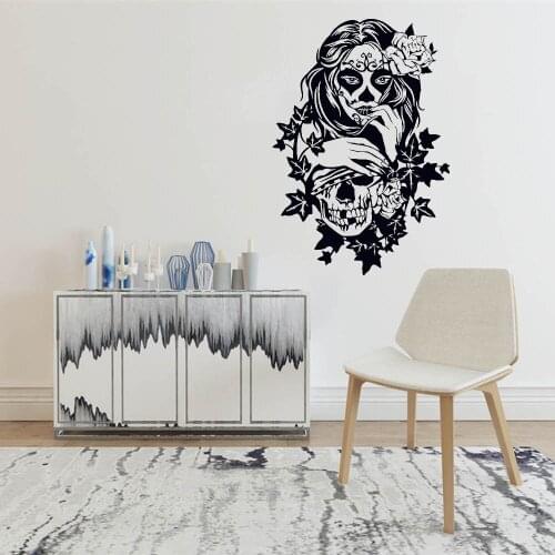 Tattoo Wall Sticker Tribal Sugar Skull Wall Decal Vinyl For Living Room Candy Mexican Day of the Dead Mural dw10467