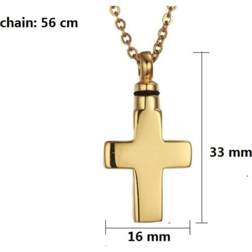Stainless Steel Gold Cross Pendant Urn Necklace for ashes Memorial Ash Keepsake Cremation Jewelry