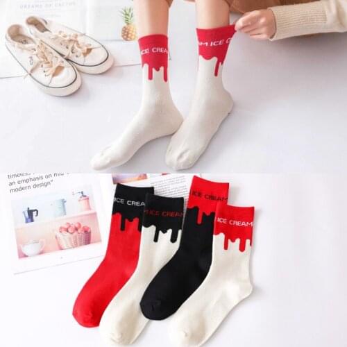 Harajuku Socks Ice Cream Melting Funny Socks Women Flowing Pattern Cotton Creative Casual christmas socks white red black 35-43