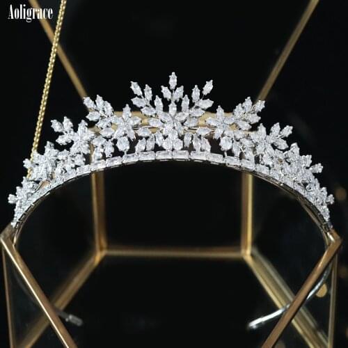 2021 New Cubic Zirconia Floral Tiaras Small Silver Wedding Crowns for Women Pageant Headband Princess Headpiece for Sweet 16