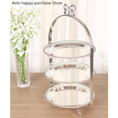 High-grade 2/3 Layers Dessert Tray Silver Plated Round Metal Cake Stand Cupcake Tray Wedding Party Decoration Cake Display Stand