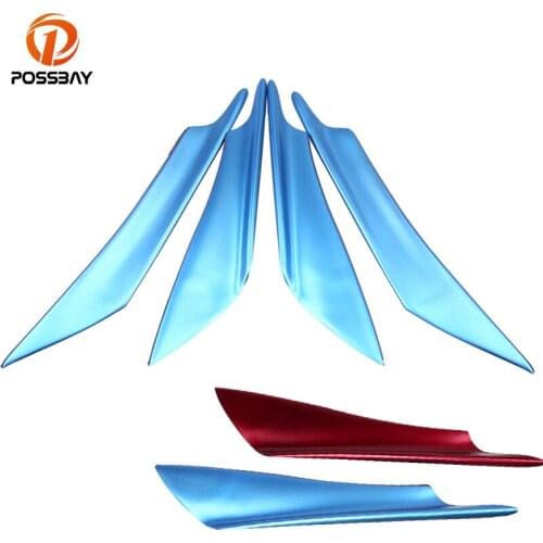 POSSBAY 4x Universal Car Front Bumper Lip Splitter Fins Body Spoiler Canards Valence Chin Red/Blue Car Front Bumper Protector
