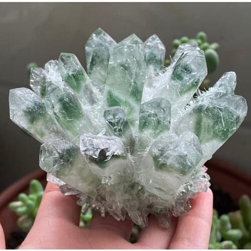 Natural Green Ghost Phantom Quartz Crystal Cluster Mineral Reiki Healing Specimen Home Decor