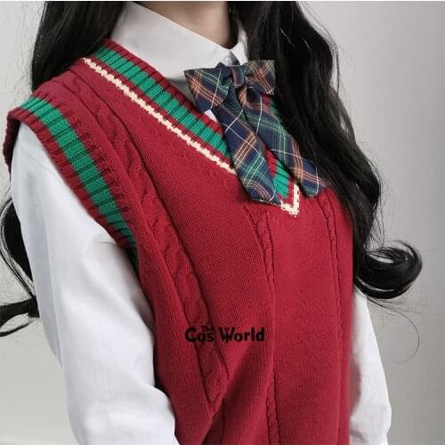 Christmas XMAS New Year Spring Autumn Red Sleeveless Knit Vests Pullovers V Neck Sweaters For JK School Uniform