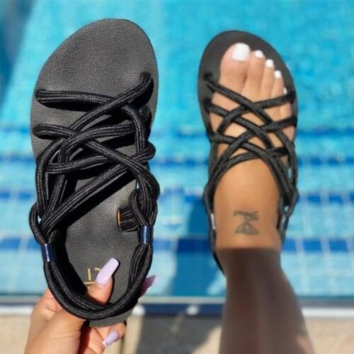 2021 Sandals Woman Shoes Braided Rope Beach Shoes Open Toe Ladies Beach Sandals Roman Gladiator Sandals Non-slip Flip flop