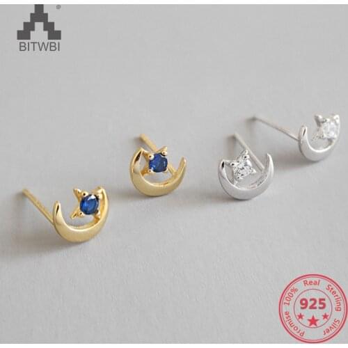 Retro Exquisite Women Cubic Zircon Moon Star Stud Earrings For Women 925 Sterling Silver Earrings Accessories