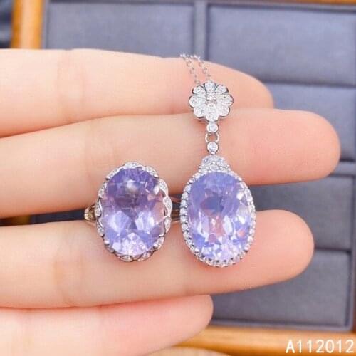 KJJEAXCMY fine jewelry natural Amethyst 925 sterling silver trendy girl new pendant necklace ring set support test with box
