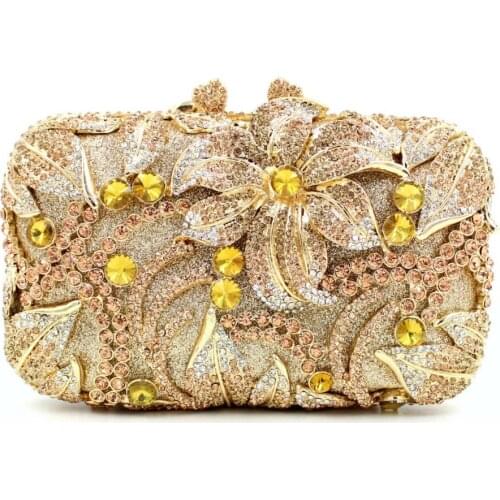 BL003 flower shape studded diamond clutch bags Luxury women crystal evening bag prom clutch purse wedding bag sac pochette Purse