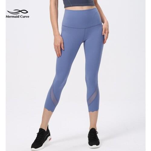 Mermaid Curve Summer New High Waist Mesh Patchwork Running Tight Pants Women Quick Dry Breathable Fitness Yoga Capri Leggings