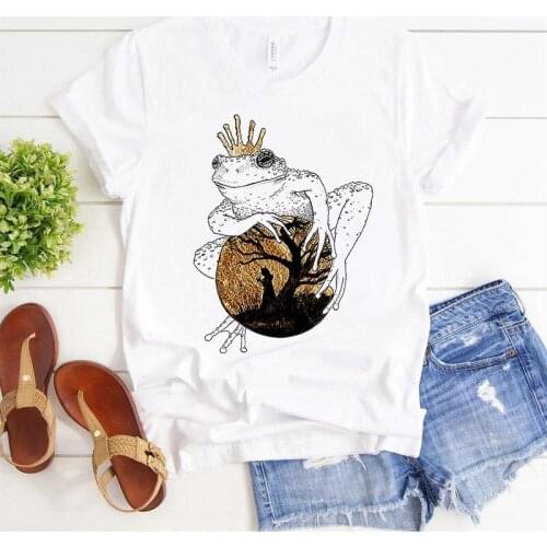 Womens Top Female Print T Graphic T-shirt Women Lady Frog Animal Cartoon Elegant 2021 T-Shirt Clothes Tshirt Tee