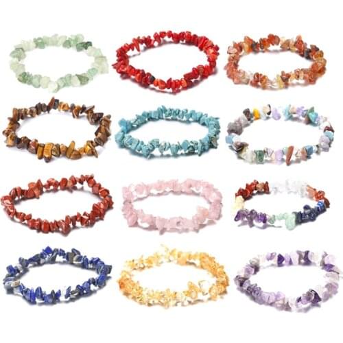 5Pcs 7 Chakra Healing Irregular Natural Gemstone Chip Bracelets Set For Women AXYD