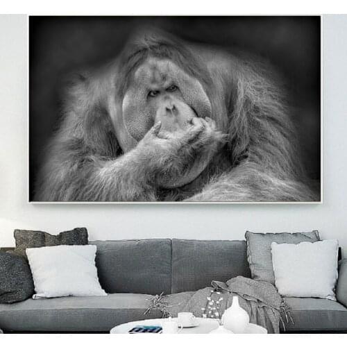 African Wildlife Orangutan Canvas Paintings Black White Animals Art Posters Prints Wall Pictures for Living Room Home Decoration