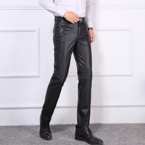 Leather Genuine Men Pants Full Length Autumn And Winter Windproof Warm Leather Pants Black Motorcycle Pants Thick Pants