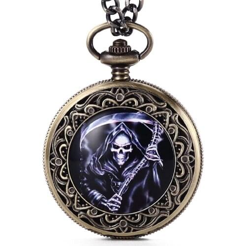 Retro GORBEN Brand Watch God of Death Skull Hold a Sickle Quartz Pocket Watch FOB Chain Pendant Watch Men Women Gifts saat
