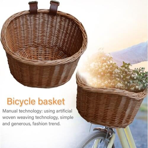 Kids Wicker Front Handlebar Bike Basket Cargo Hand-Woven Beautiful Lines Sturdy And Durable Folk Craftsmanship Bicycle Storage