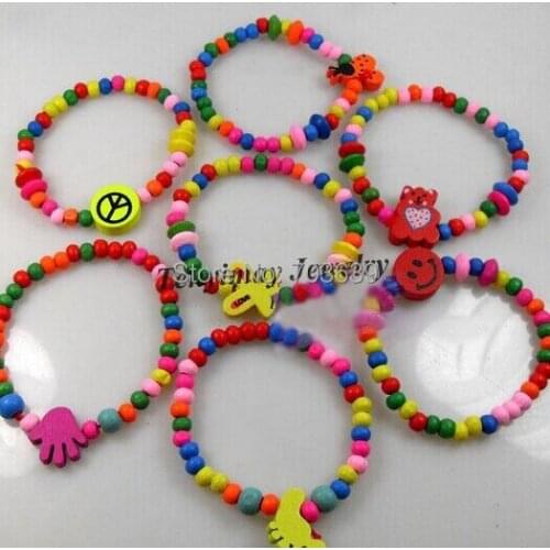 Wholesale Childrens Bracelet Mixed Wood Beaded Stretchy Bracelet 20pcs/lot Free Shipping