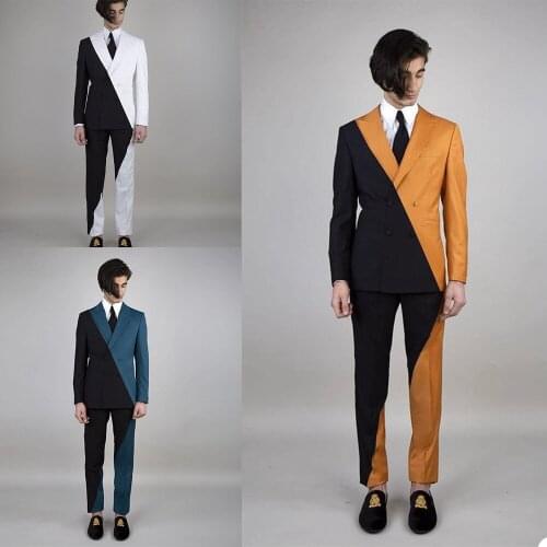 Designer Contrast Mens Suits Two Piece Custom Made Double Breasted Valentino Notched Lapel De Smoking Pour Hommes