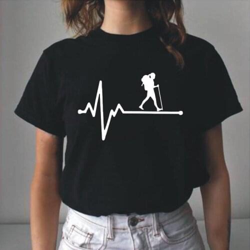 Harajuku T Shirt Women Tops Hiking Girl Lifeline Heartbeat Print Tee Shirt Femme Summer Short Sleeve Casual Camisas De Mujer