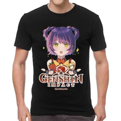 Genshin Impact Xiangling Tshirts Men Leisure Tees Top Cotton T Shirt Short Sleeve Game Anime T-shirt Gift Clothes