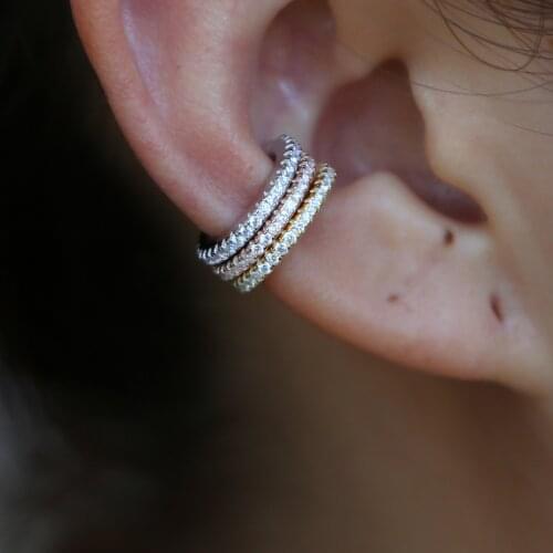 100% 925 sterling silver cz line earring cuff 3 colors stack micro pave cz circle no pierced fashion classic earrings