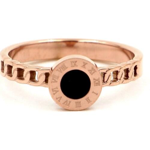 Fashion Love Round Black Shell Roman Numerals Chain Rings Women Rose gold color Stainless Steel Party Wedding Rings