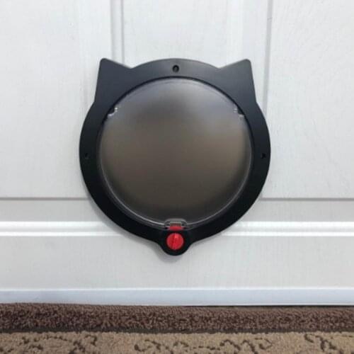 Small Round Cat Door with 4-way Lock Pet Plastic Window Lockable Safe Dog Gate Black/White Pet Supplies